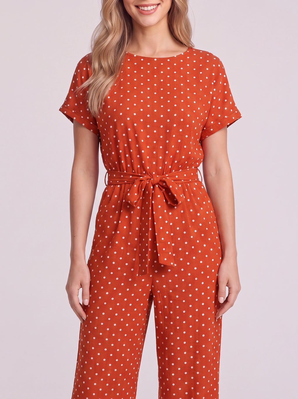 Tynora Polka Dot Wide-Leg Jumpsuit – Women Belted Occasion Party Evening Formal Spotty Jumpsuit