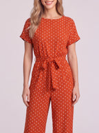 Tynora Polka Dot Wide-Leg Jumpsuit – Women Belted Occasion Party Evening Formal Spotty Jumpsuit