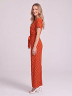 Tynora Polka Dot Wide-Leg Jumpsuit – Women Belted Occasion Party Evening Formal Spotty Jumpsuit