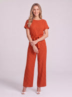 Tynora Polka Dot Wide-Leg Jumpsuit – Women Belted Occasion Party Evening Formal Spotty Jumpsuit