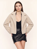 Nolapine Notched-Lapel Teddy Jacket – Women Cropped Biker Faux Fur Winter Casual Streetwear Jacket