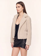 Nolapine Notched-Lapel Teddy Jacket – Women Cropped Biker Faux Fur Winter Casual Streetwear Jacket