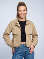 Lacrime Cropped Utility Field Jacket – Women Casual Autumn Cargo Drawstring Crop Jacket