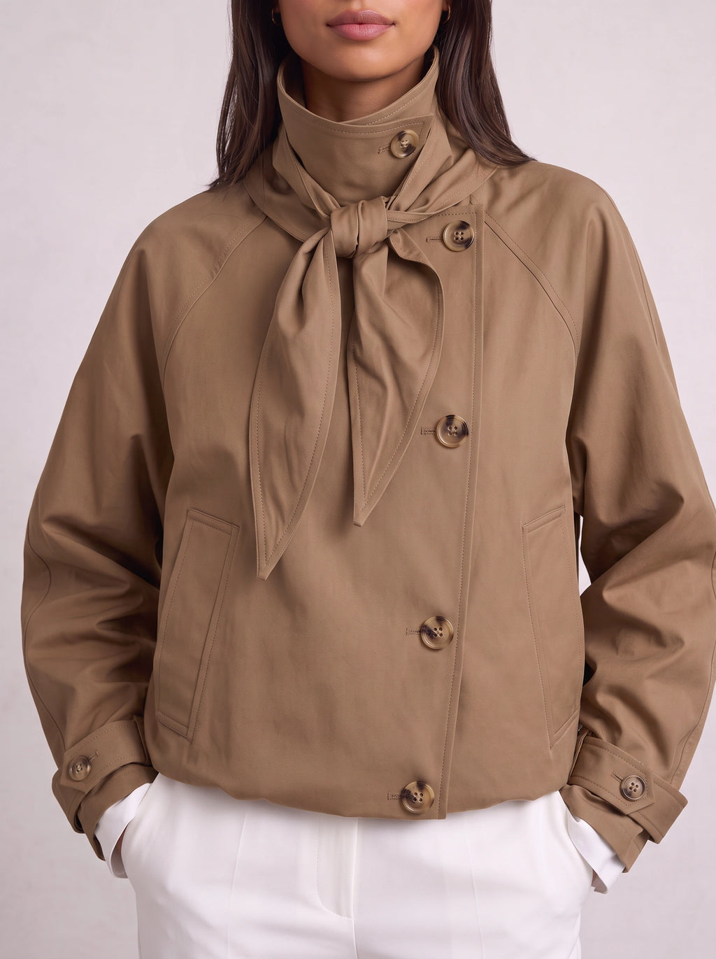 Tynec Batwing Pocket Jacket – Cropped Trench Women Casual Autumn Workwear Office Oversized Jacket