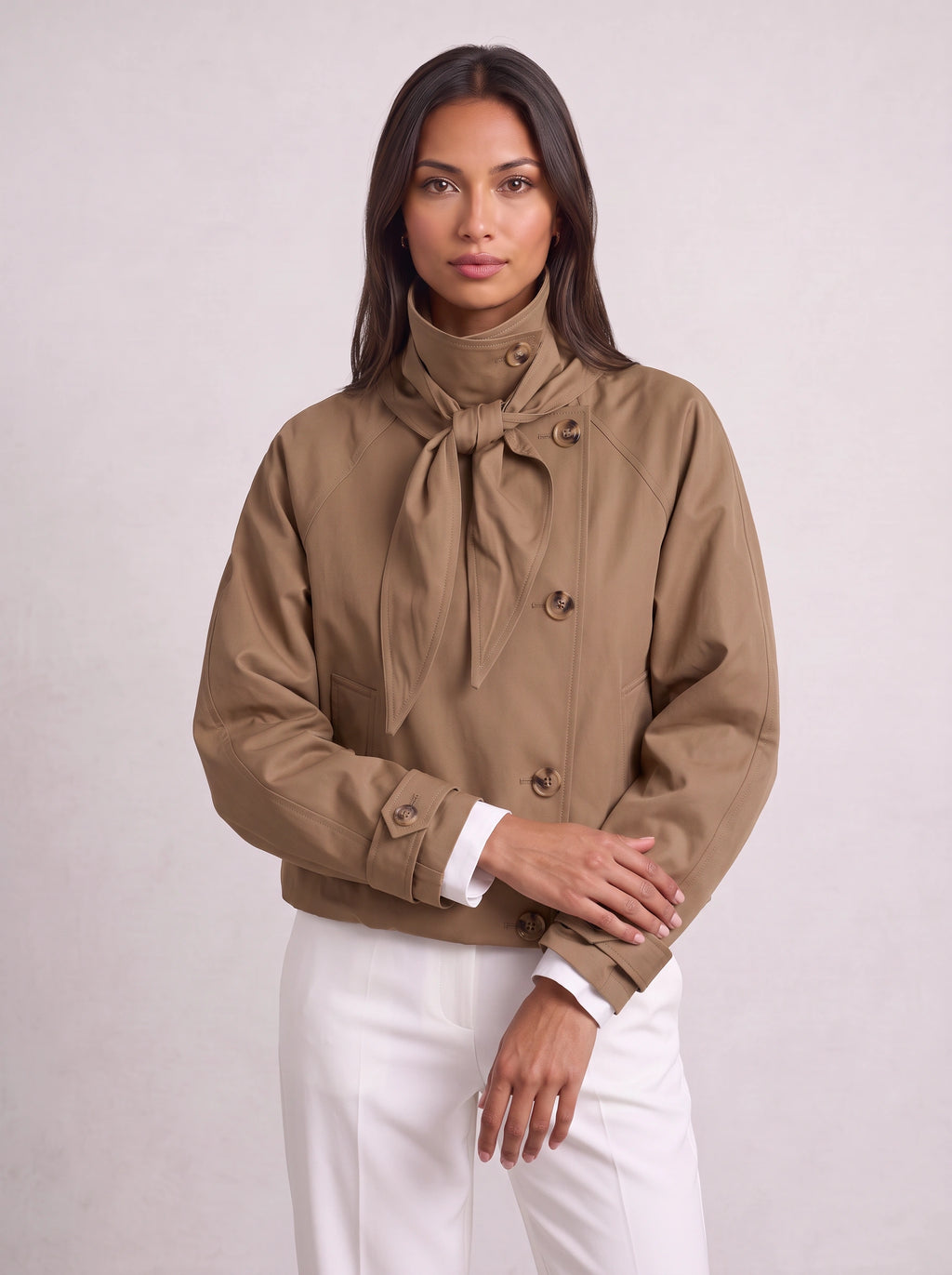 Tynec Batwing Pocket Jacket – Cropped Trench Women Casual Autumn Workwear Office Oversized Jacket