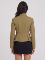 Pinsame Fitted Peplum Jacket – High Neck Women Tailored Office Smart Casual Structured Peplum Jacket