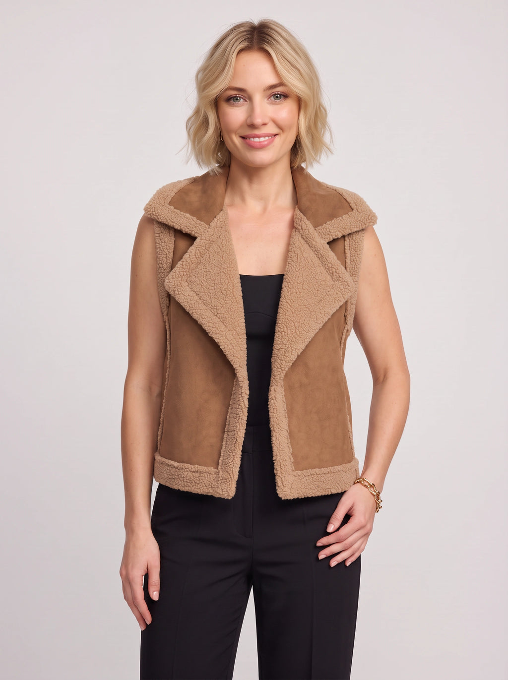 Shawrola Sleeveless Shearling Gilet – Women Fleece Waistcoat Autumn Winter Casual Oversized Teddy Vest