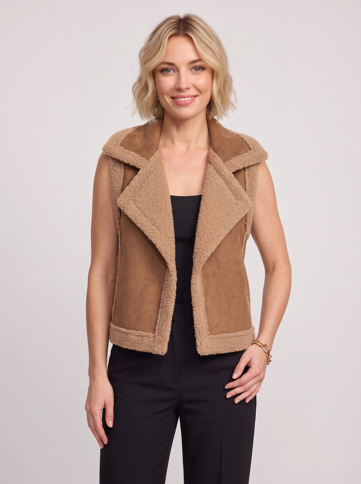 Shawrola Sleeveless Shearling Gilet – Women Fleece Waistcoat Autumn Winter Casual Oversized Teddy Vest