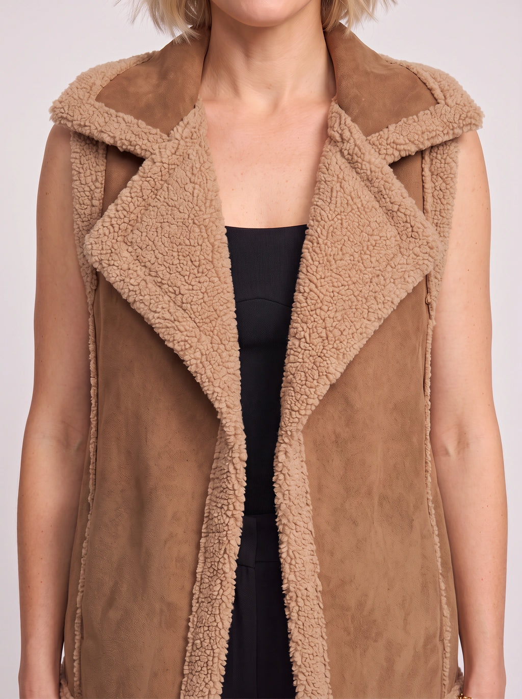 Shawrola Sleeveless Shearling Gilet – Women Fleece Waistcoat Autumn Winter Casual Oversized Teddy Vest