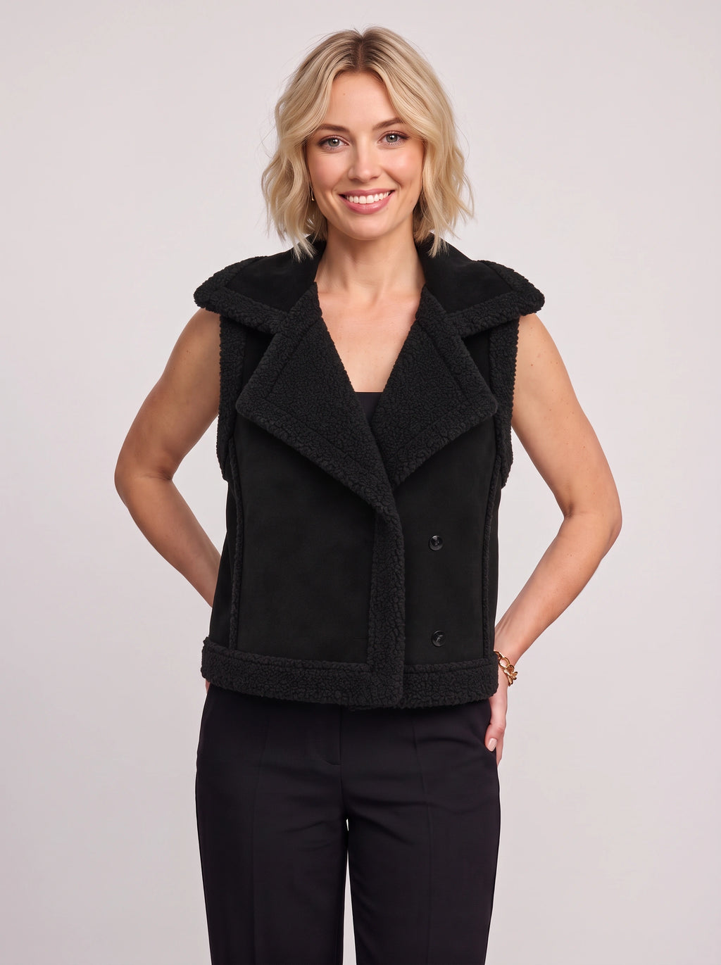 Shawrola Sleeveless Shearling Gilet – Women Fleece Waistcoat Autumn Winter Casual Oversized Teddy Vest