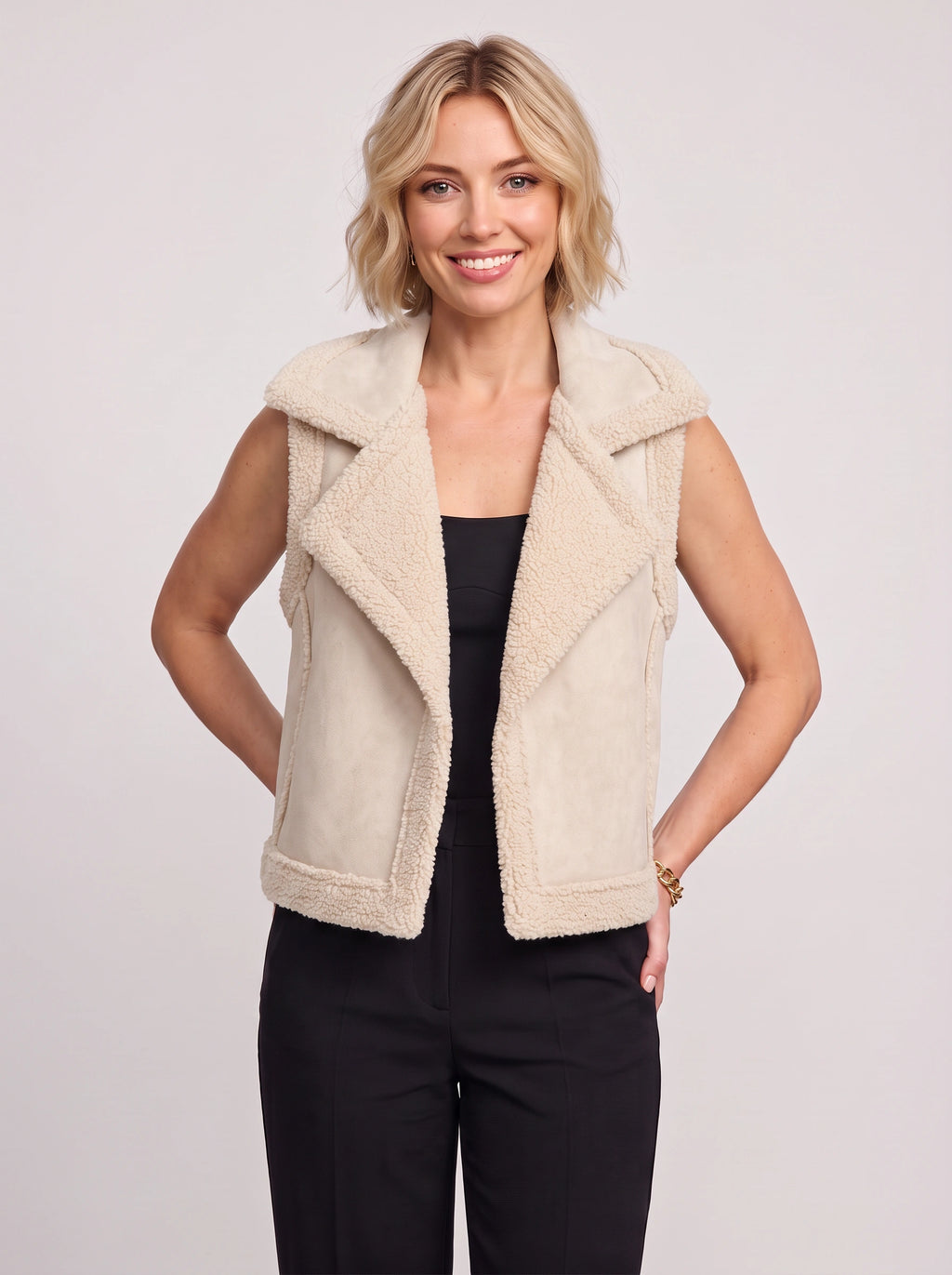 Shawrola Sleeveless Shearling Gilet – Women Fleece Waistcoat Autumn Winter Casual Oversized Teddy Vest