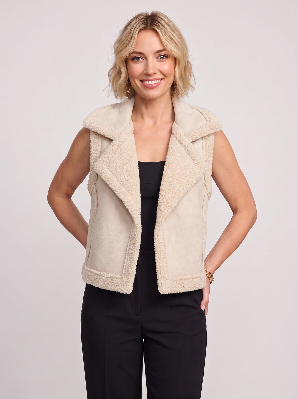 Shawrola Sleeveless Shearling Gilet – Women Fleece Waistcoat Autumn Winter Casual Oversized Teddy Vest