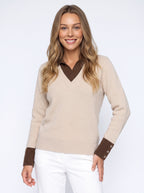 Cufton Layered Collar Knit Jumper – Ribbed Polo Neck Women Long Sleeve Knit Sweater Casual Office Top