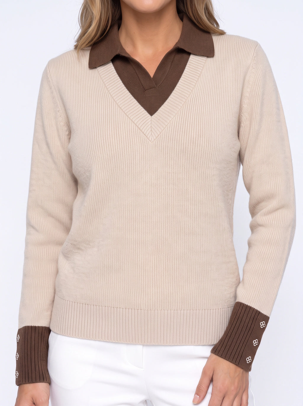 Cufton Layered Collar Knit Jumper – Ribbed Polo Neck Women Long Sleeve Knit Sweater Casual Office Top