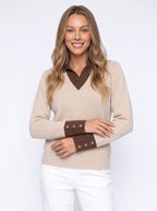 Cufton Layered Collar Knit Jumper – Ribbed Polo Neck Women Long Sleeve Knit Sweater Casual Office Top