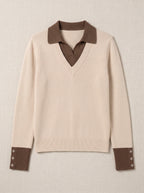 Cufton Layered Collar Knit Jumper – Ribbed Polo Neck Women Long Sleeve Knit Sweater Casual Office Top