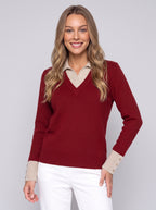 Cufton Layered Collar Knit Jumper – Ribbed Polo Neck Women Long Sleeve Knit Sweater Casual Office Top