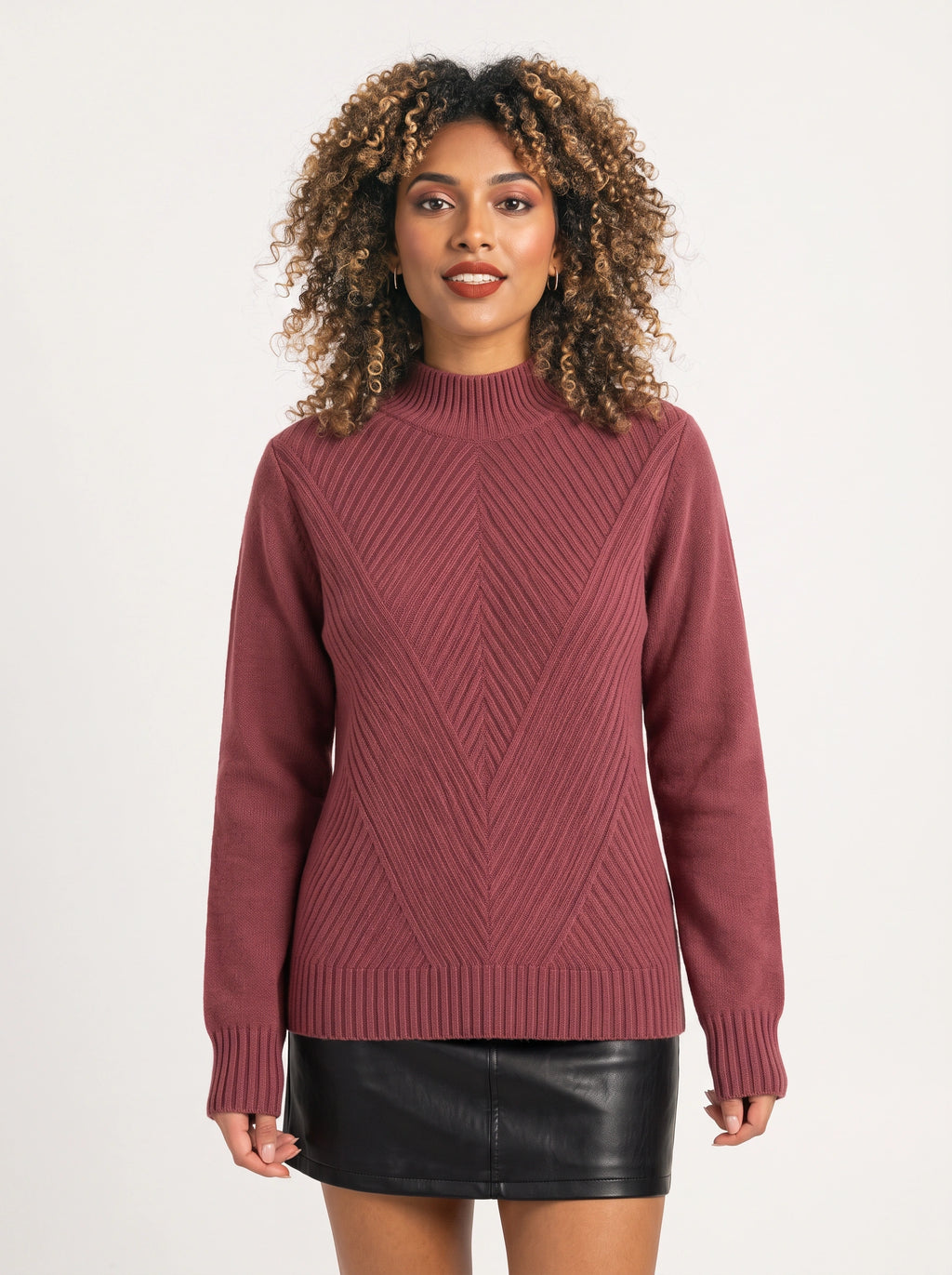Chevlatte Half Turtleneck Chevron Knit Jumper – Women Casual Autumn Ribbed Knitwear Long Sleeve Jumper