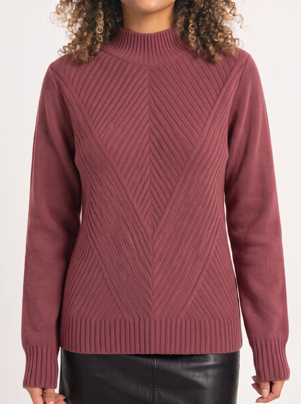 Chevlatte Half Turtleneck Chevron Knit Jumper – Women Casual Autumn Ribbed Knitwear Long Sleeve Jumper
