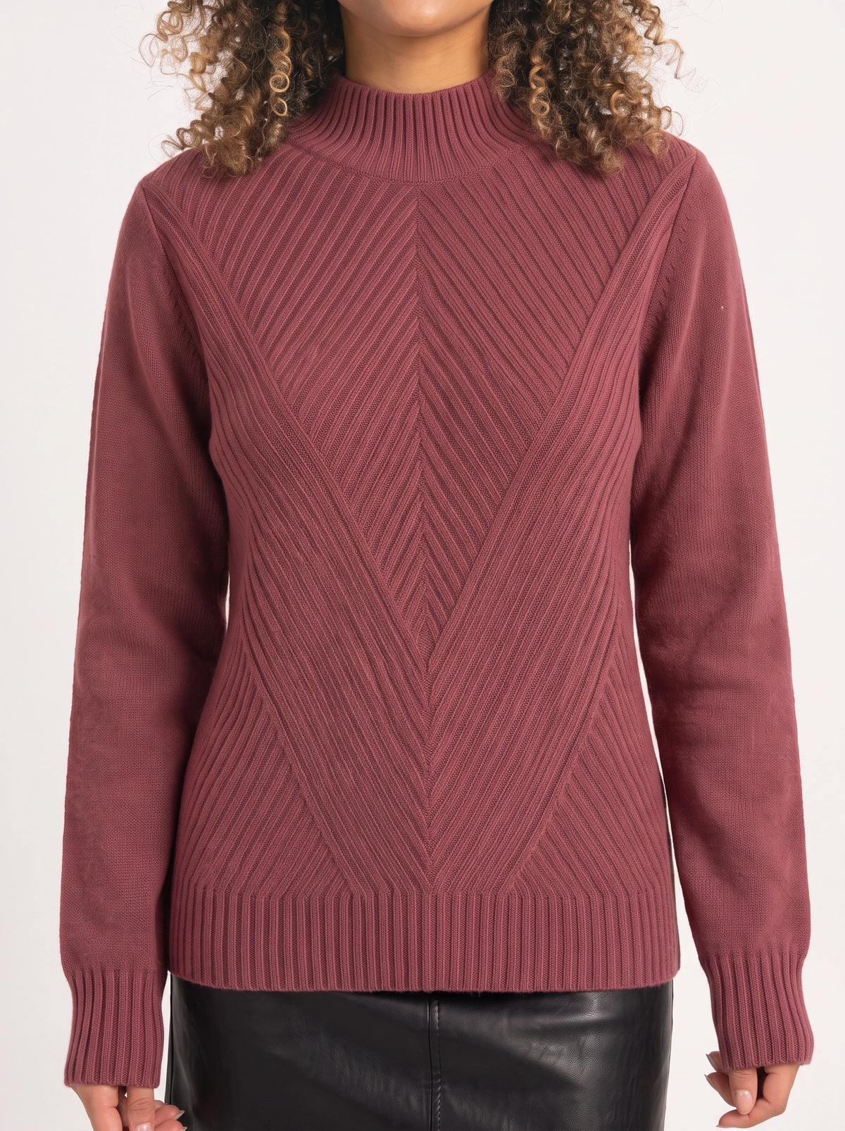 Chevlatte Half Turtleneck Chevron Knit Jumper – Women Casual Autumn Ribbed Knitwear Long Sleeve Jumper
