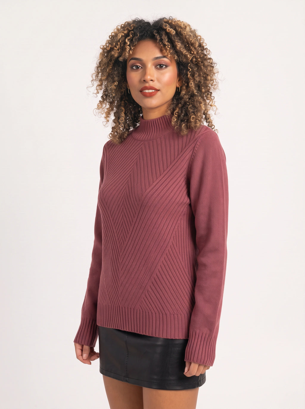 Chevlatte Half Turtleneck Chevron Knit Jumper – Women Casual Autumn Ribbed Knitwear Long Sleeve Jumper
