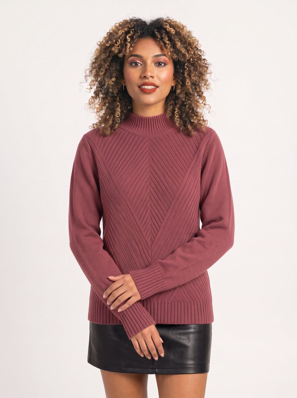 Chevlatte Half Turtleneck Chevron Knit Jumper – Women Casual Autumn Ribbed Knitwear Long Sleeve Jumper