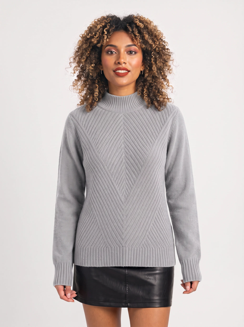Chevlatte Half Turtleneck Chevron Knit Jumper – Women Casual Autumn Ribbed Knitwear Long Sleeve Jumper