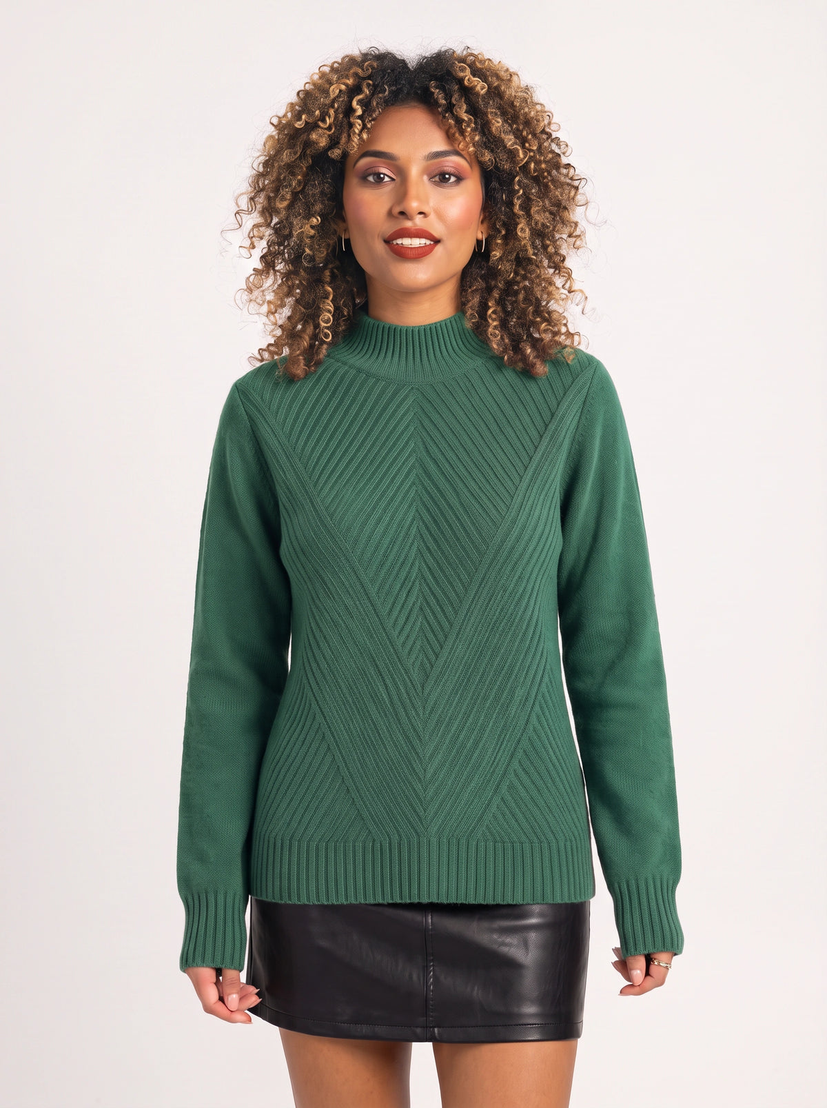 Chevlatte Half Turtleneck Chevron Knit Jumper – Women Casual Autumn Ribbed Knitwear Long Sleeve Jumper