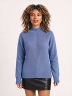 Chevlatte Half Turtleneck Chevron Knit Jumper – Women Casual Autumn Ribbed Knitwear Long Sleeve Jumper