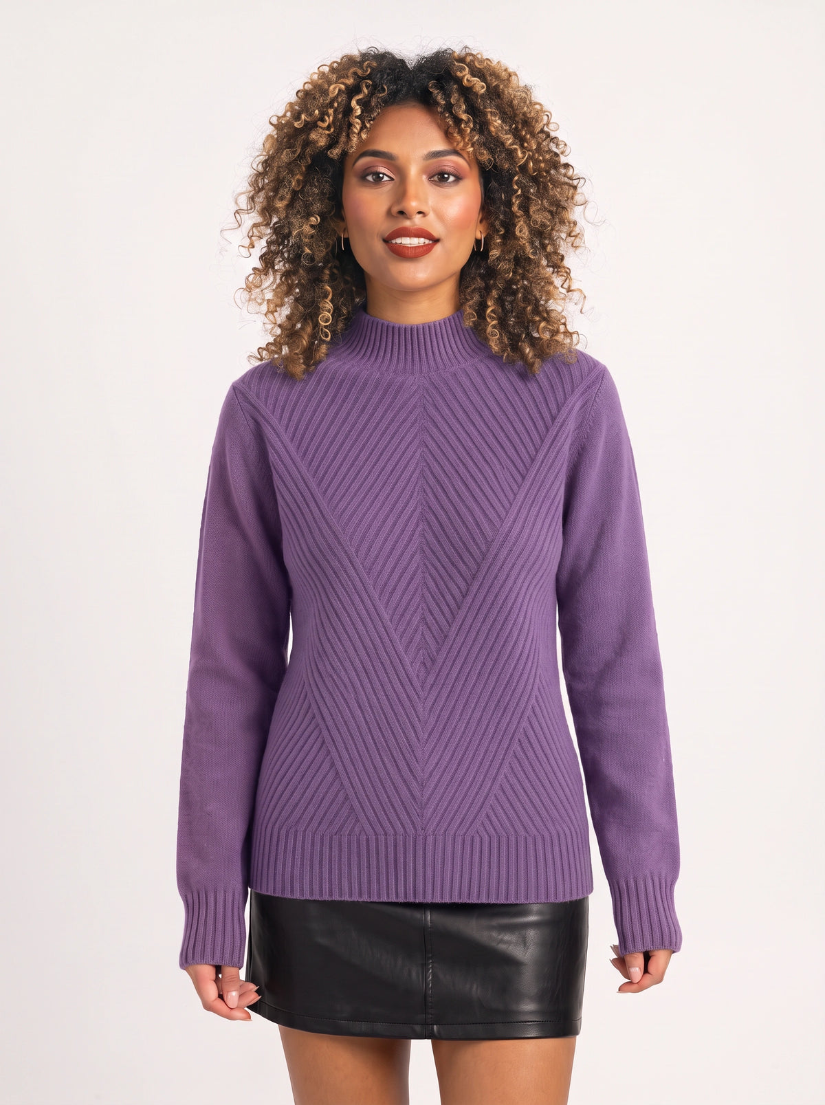 Chevlatte Half Turtleneck Chevron Knit Jumper – Women Casual Autumn Ribbed Knitwear Long Sleeve Jumper