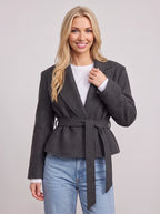 Trailyne Belted Cropped Blazer – Women Smart Casual Office Tailored Wrap Front Autumn Jacket