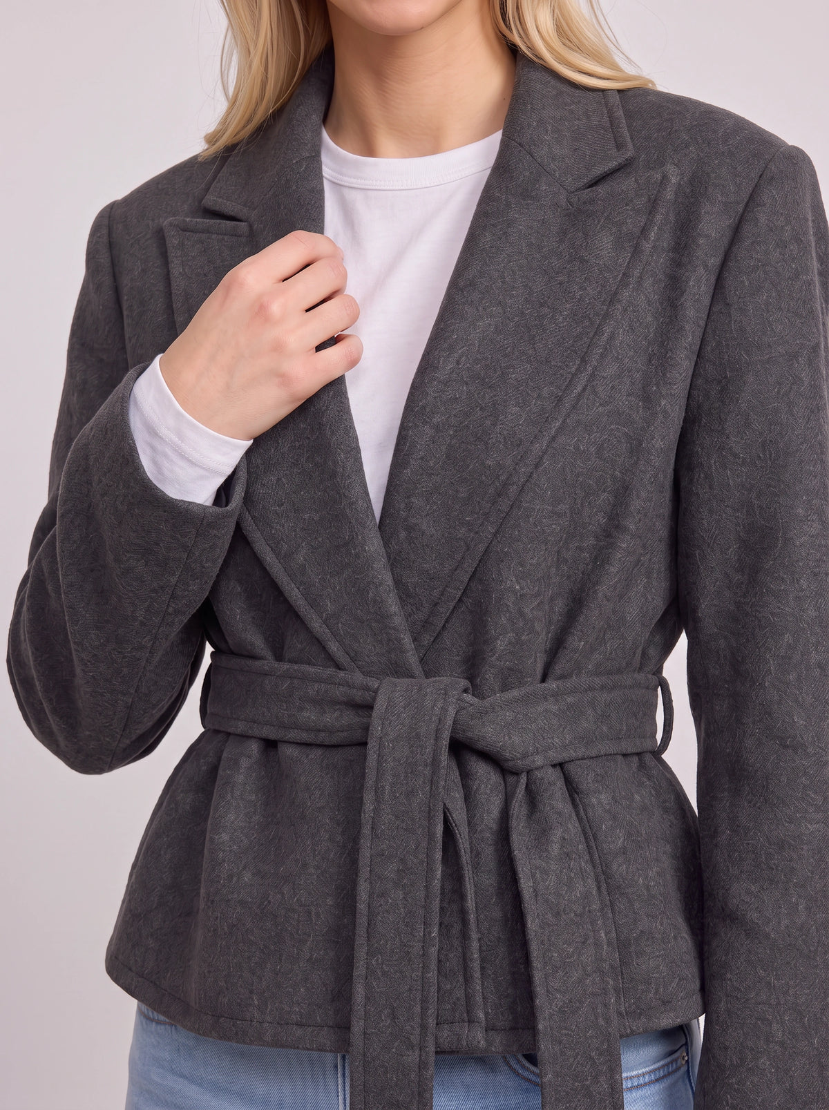 Trailyne Belted Cropped Blazer – Women Smart Casual Office Tailored Wrap Front Autumn Jacket