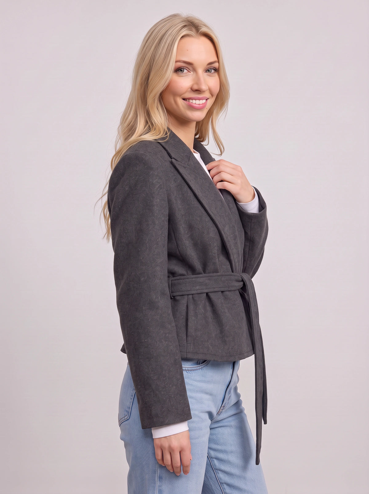 Trailyne Belted Cropped Blazer – Women Smart Casual Office Tailored Wrap Front Autumn Jacket