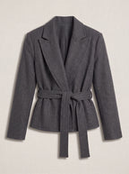 Trailyne Belted Cropped Blazer – Women Smart Casual Office Tailored Wrap Front Autumn Jacket