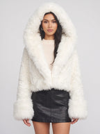 Cufflyn Hooded Faux Fur Jacket – Women Oversized Fluffy Winter Coat Evening Party Cropped Jacket