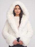Cufflyn Hooded Faux Fur Jacket – Women Oversized Fluffy Winter Coat Evening Party Cropped Jacket