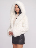 Cufflyn Hooded Faux Fur Jacket – Women Oversized Fluffy Winter Coat Evening Party Cropped Jacket