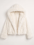 Cufflyn Hooded Faux Fur Jacket – Women Oversized Fluffy Winter Coat Evening Party Cropped Jacket