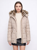 Veyzandra Faux Fur Hood Quilted Puffer Coat – Women Padded Winter Jacket Casual Parka Longline
