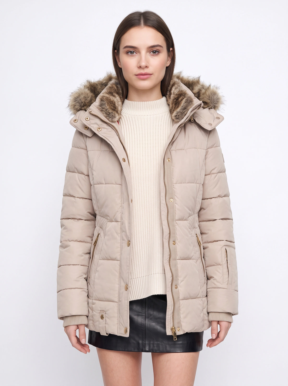 Veyzandra Faux Fur Hood Quilted Puffer Coat – Women Padded Winter Jacket Casual Parka Longline