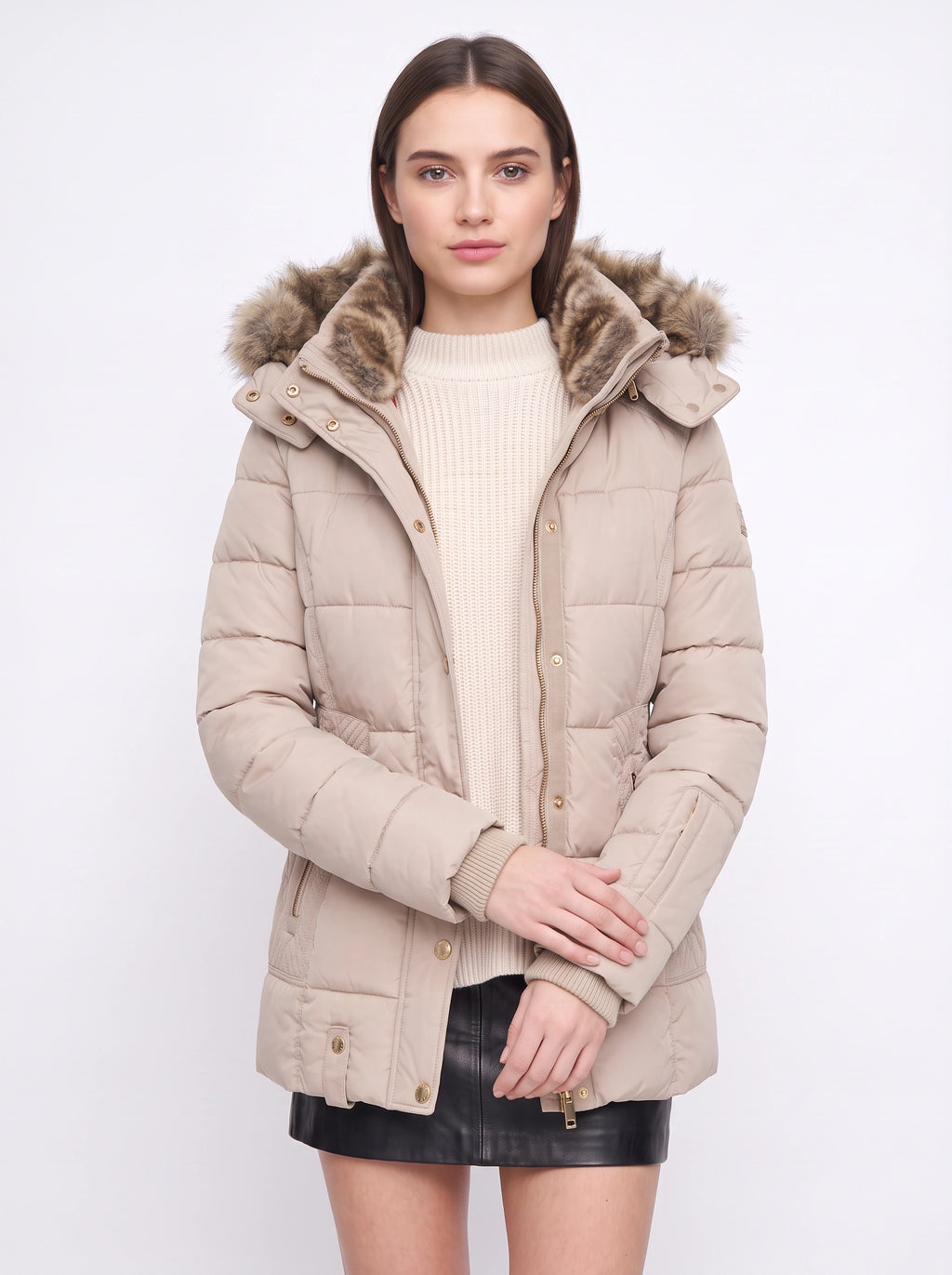 Veyzandra Faux Fur Hood Quilted Puffer Coat – Women Padded Winter Jacket Casual Parka Longline