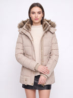 Veyzandra Faux Fur Hood Quilted Puffer Coat – Women Padded Winter Jacket Casual Parka Longline
