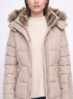 Veyzandra Faux Fur Hood Quilted Puffer Coat – Women Padded Winter Jacket Casual Parka Longline