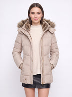 Veyzandra Faux Fur Hood Quilted Puffer Coat – Women Padded Winter Jacket Casual Parka Longline