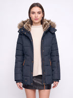 Veyzandra Faux Fur Hood Quilted Puffer Coat – Women Padded Winter Jacket Casual Parka Longline