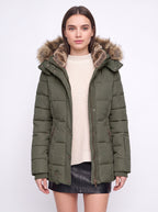 Veyzandra Faux Fur Hood Quilted Puffer Coat – Women Padded Winter Jacket Casual Parka Longline