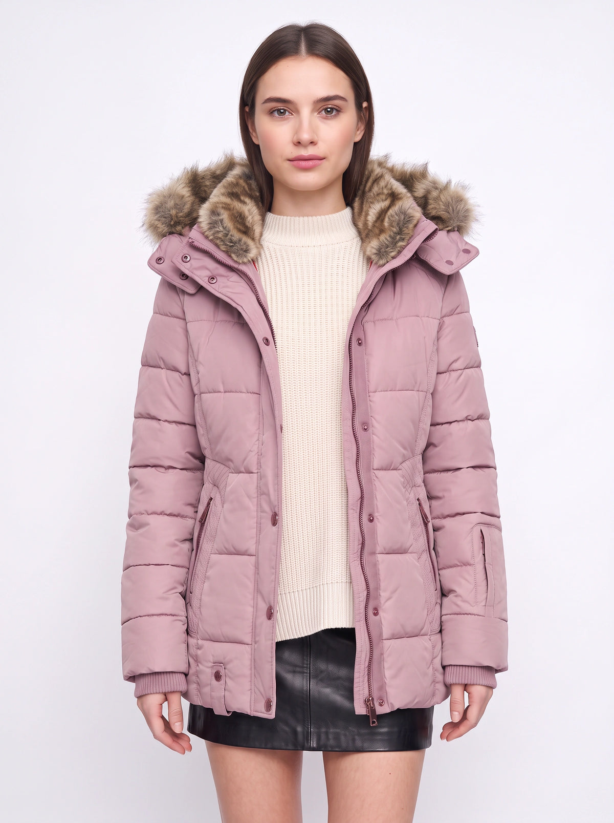 Veyzandra Faux Fur Hood Quilted Puffer Coat – Women Padded Winter Jacket Casual Parka Longline