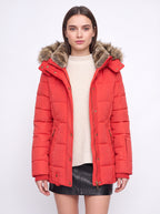 Veyzandra Faux Fur Hood Quilted Puffer Coat – Women Padded Winter Jacket Casual Parka Longline