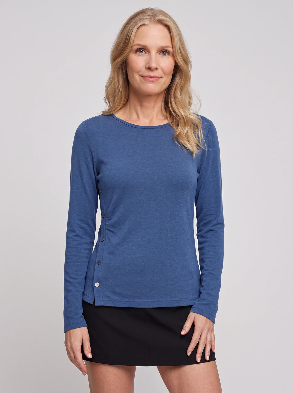 Sidverc Button-Detail Knit Top – Long Sleeve Casual Women Everyday Layering Soft Jersey Top