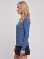 Sidverc Button-Detail Knit Top – Long Sleeve Casual Women Everyday Layering Soft Jersey Top
